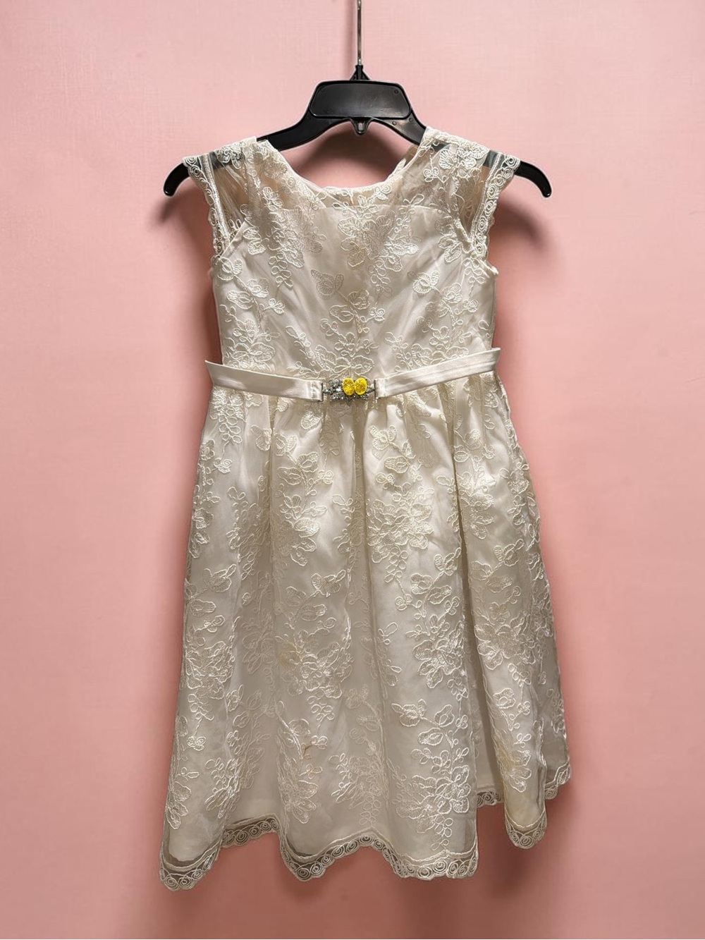 Special Occasions Cream Lace Floral-Belt Formal Dress